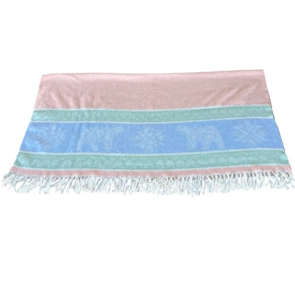 Vintage Fieldcrest Winter Theme Woven Blanket Polar Bear Snowflake Fringe Pastel - Picture 3 of 13